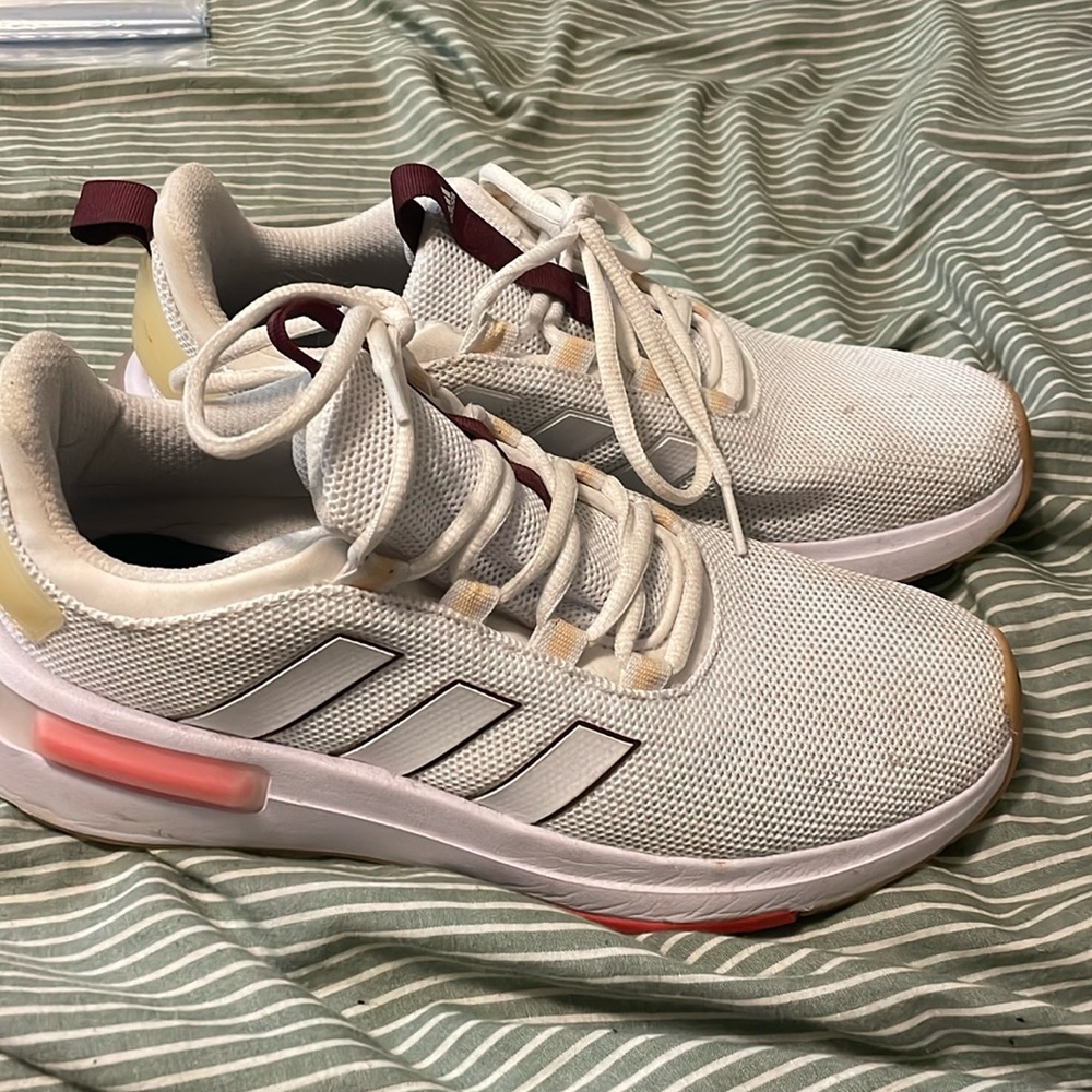 white and pink adidas sneakers